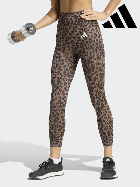Brown - Adidas Optime Essentials 3-stripes Leopard 7/8 Leggings