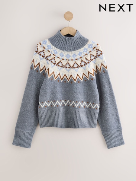 Navy Fairisle - Cosy Boucle Funnel Neck Jumper