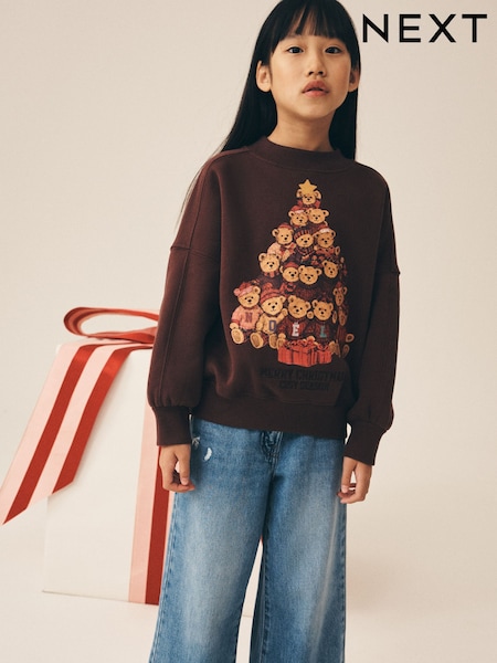 Chocolate Brown Teddy Bear Christmas - Sweatshirt (3-16yrs)