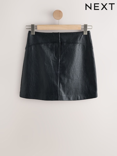 Black - Textured Faux Leather Mini Skirt