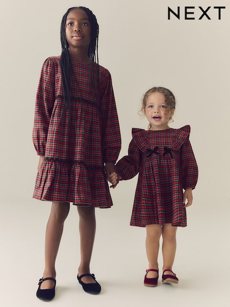 Red - Check Tiered Dress (3-16yrs)