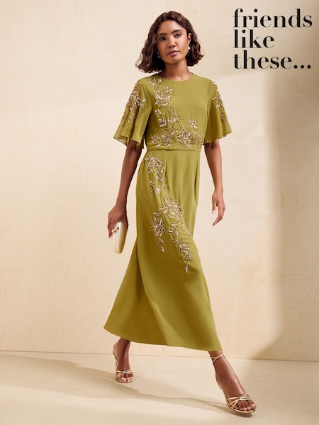 Green - Friends Like These Embellished Detail Short Sleeve Midi Dress