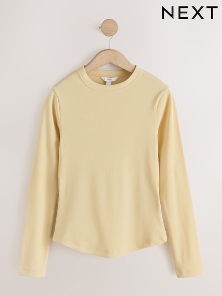 Yellow - Long Sleeve Ribbed Crew Neck Top