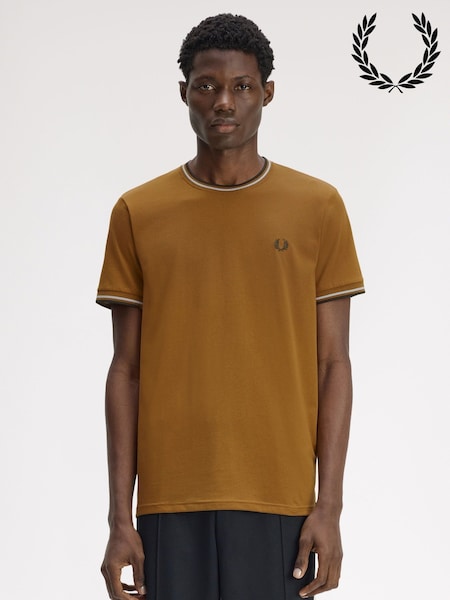Tan Brown - Regular Fred Perry Twin Tipped Logo T-shirt
