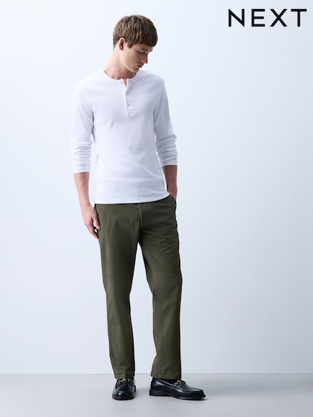 Khaki Green - Straight Fit 100% Cotton Chino Trousers
