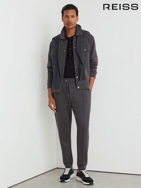Charcoal Grey - Regular Reiss Finn Sueded Interlock Jersey Cuffed Joggers