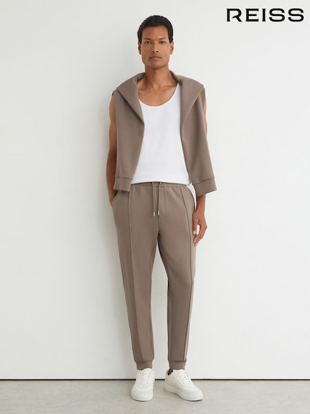 Mushroom Brown - Regular Reiss Finn Sueded Interlock Jersey Cuffed Joggers