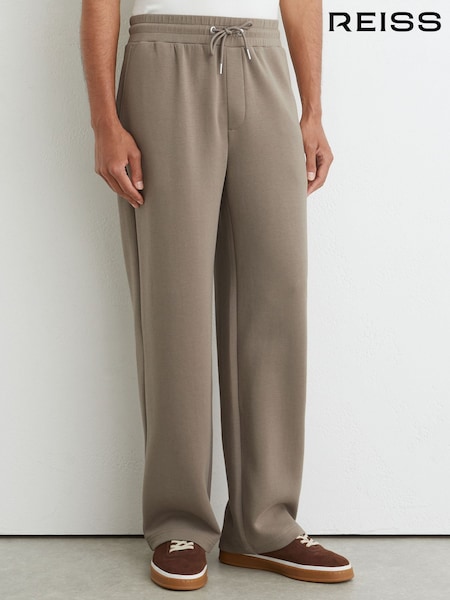 Mushroom Brown - Regular Reiss Rivo Sueded Interlock Jersey Relaxed-fit Joggers