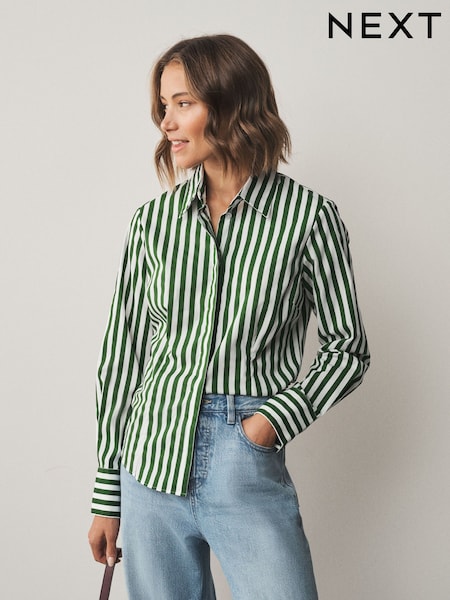 Green/White - Fitted Stretch Essential Long Sleeve Shirt