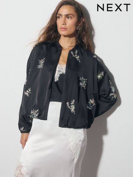 Black Satin - Bomber Jacket Cover-up