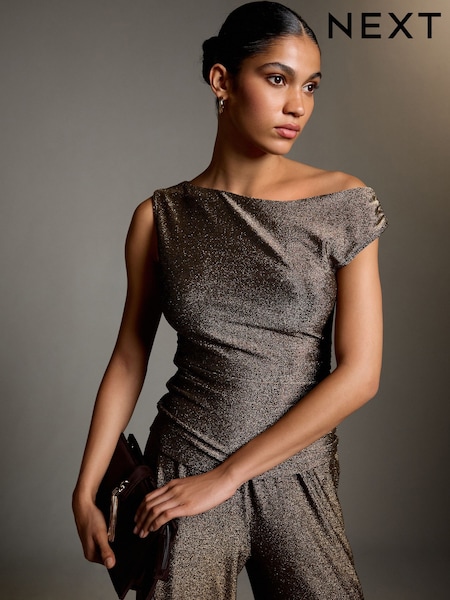 Gold - Metallic Sleeveless Drape Top