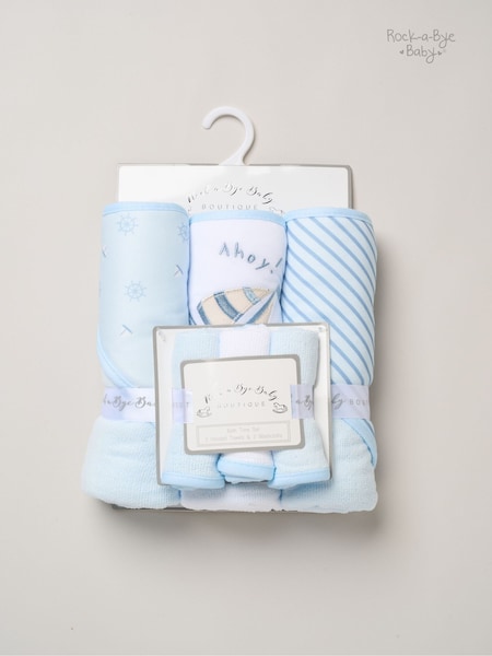 Light Blue - Rock-a-bye Baby Boutique Hooded Towels And Wash Cloth Set 3 Pack
