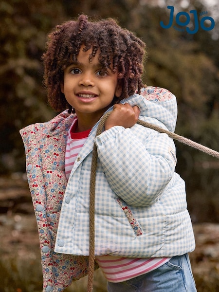 Light Blue Gingham - Jojo Maman Bébé Reversible Puffer Coat