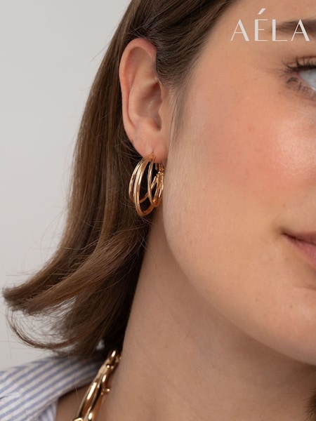 Gold Tone - Etched Hoop Earrings