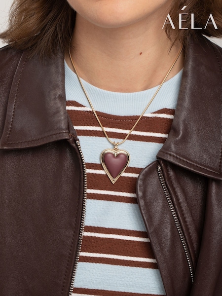 Red - Aela Red Matte Heart Short Necklace