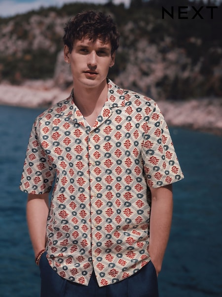 Ecru - Regular Print Short Sleeve Shirt