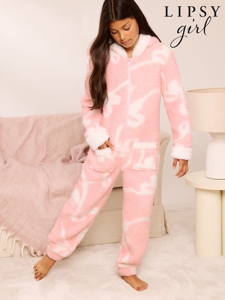 Pink Bow - Lipsy Soft Touch Hooded All-in-one (5-16yrs)