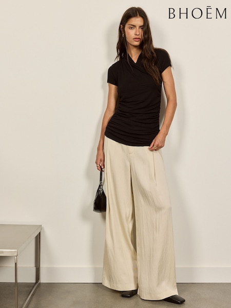 Beige - Pleated Relaxed-fit Wide Leg Trousers