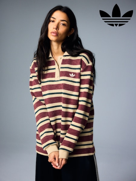 Red - Adidas Originals Stripe Knitted Polo Top