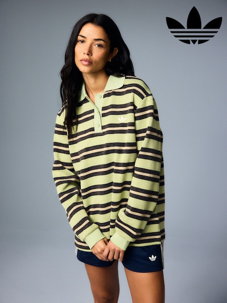 Lime Green - Adidas Originals Stripe Knitted Polo Top