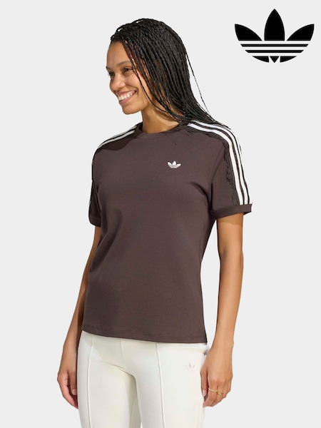 Brown - Adidas Originals Lace 3-stripes T-shirt