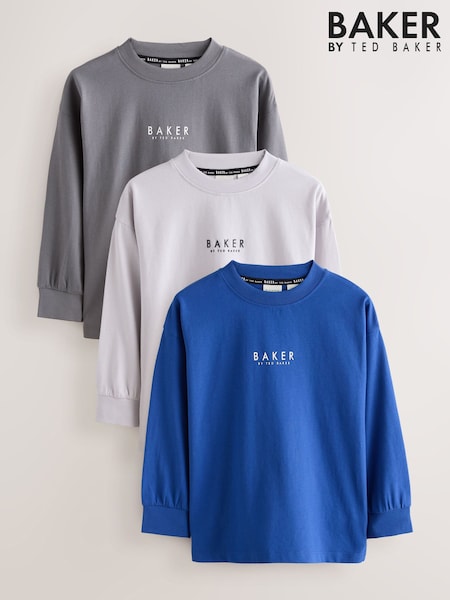 Grey/Blue - Baker By Ted Baker Long Sleeve T-shirts 3 Pack
