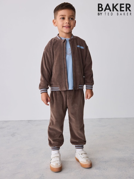 Brown - Baker By Ted Baker 3 Piece Cord Jacket Blue T-shirt And Joggers Set