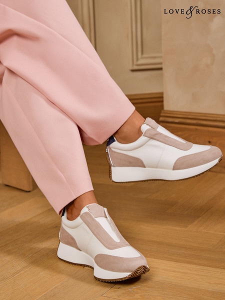 White - Love & Roses Elasticated Slip On Jogger Trainers