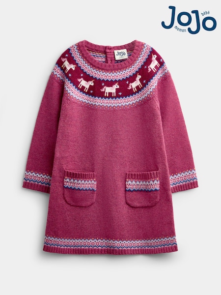 Rose Pink Unicorn - Jojo Maman Bébé Fairisle Knitted Dress