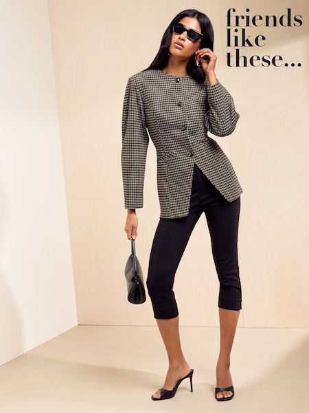 Brown Gingham - Friends Like These Cocoon Sleeve Brushed Collarless Blazer