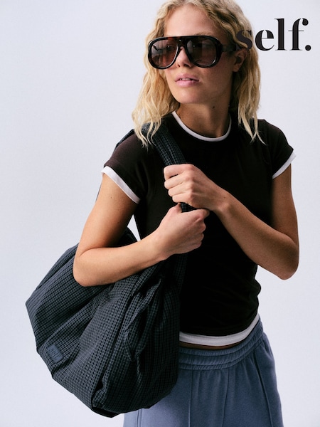 Charcoal Grey - Self. Nylon Check Ruched Bag