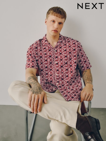 Burgundy Red - Regular Print Short Sleeve Shirt