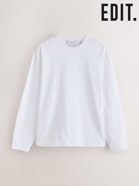 White - Regular Long Sleeve Heavyweight Boxy Edit T-shirt