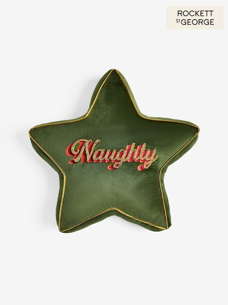 Rockett St George Reversible Naughty And Nice Embroidered Cushion