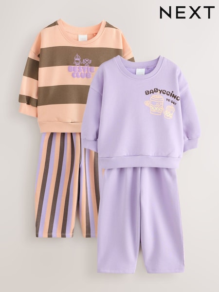 Pink/Purple - Sweatshirt And Barrel Trousers Set 2 Pack (3mths-7yrs)