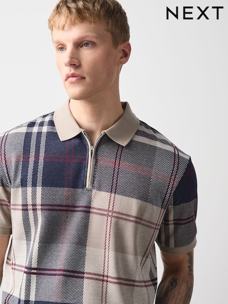 Cream/Red - Regular Heritage Check Cotton Regular Fit Polo Shirt