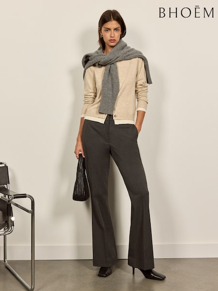 Grey - Cropped Flare Trousers