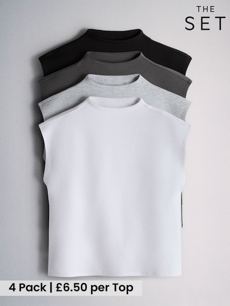 Grey/Charcoal/Black/White - The Set 4 Pack Mock Neck Cap Sleeve Formal Tops