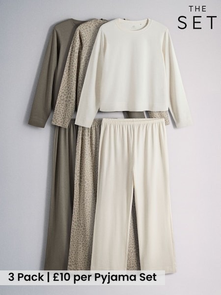 Animal/Taupe/Ecru - The Set 3 Pack Long Sleeve Cotton Pyjamas