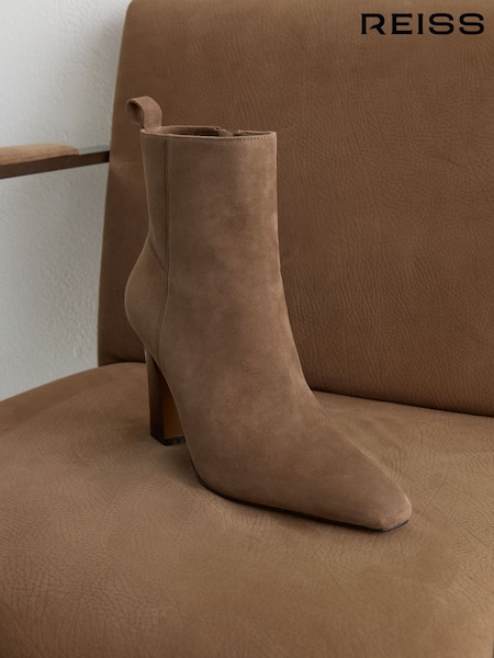 Taupe - Reiss Blakely Suede Chisel-toe Block-heel Ankle Boots