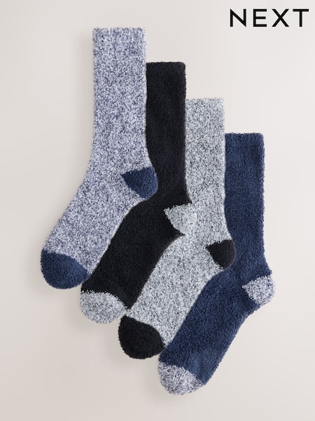 Black/Blue - Regular Fluffy Socks 4 Pack