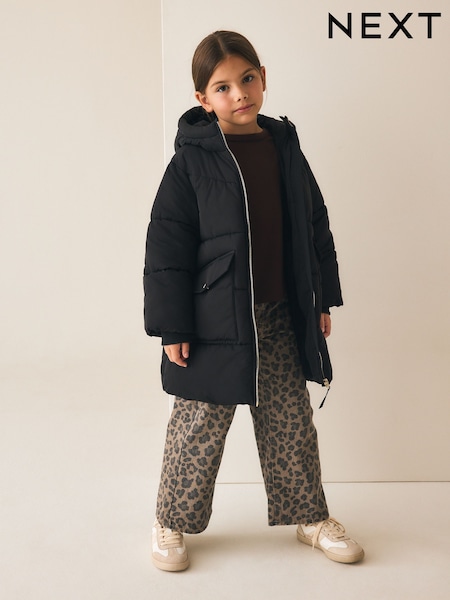 Black - Shower Resistant Faux Fur Lined Padded Coat (3-16yrs)