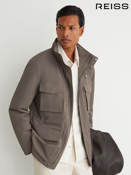 Mushroom Brown - Regular Reiss Glick Four-pocket Hooded Jacket With Removable Gilet