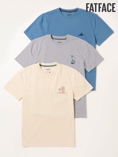 White/Grey/Blue - Regular Fatface Ski Graphic T-shirt