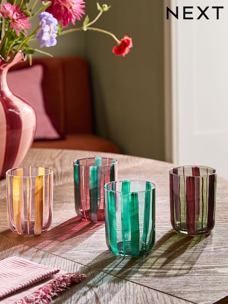 Set Of 4 Striped Tumbler Glasses
