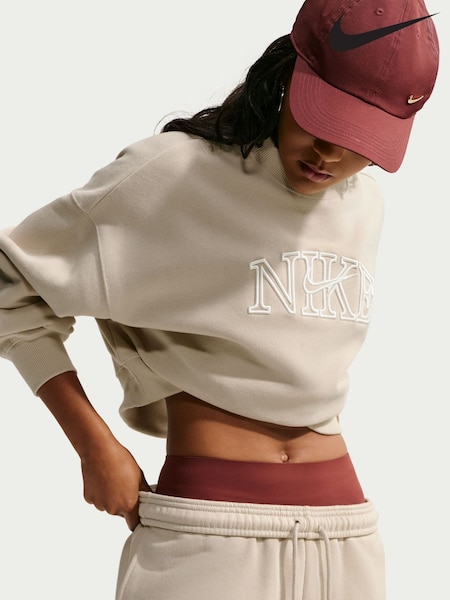Cream - Nike Studio Fleece Oversized Cropped Long-sleeve Crew T-shirt