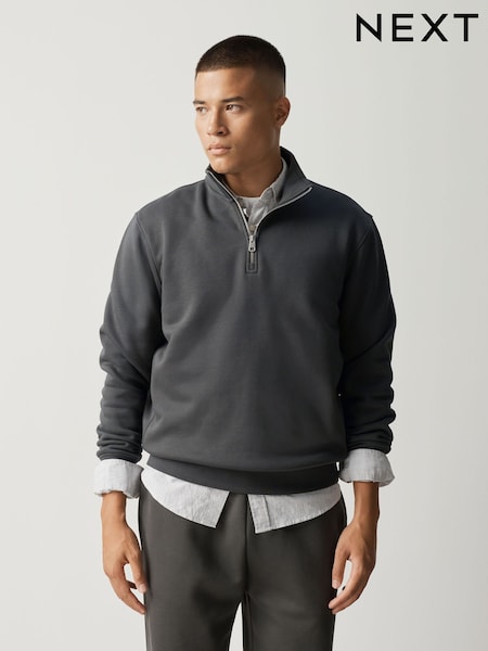 Slate Grey - Regular Cotton Rich Jersey Quarter Zip Sweatshirt