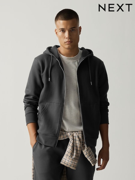 Slate Grey - Hooded Cotton Rich Heavyweight Jersey Full Zip Hoodie