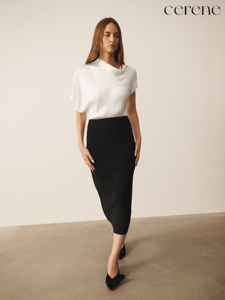 Black/White - Cerene 2 In1 Drape Satin Top Knitted Dress