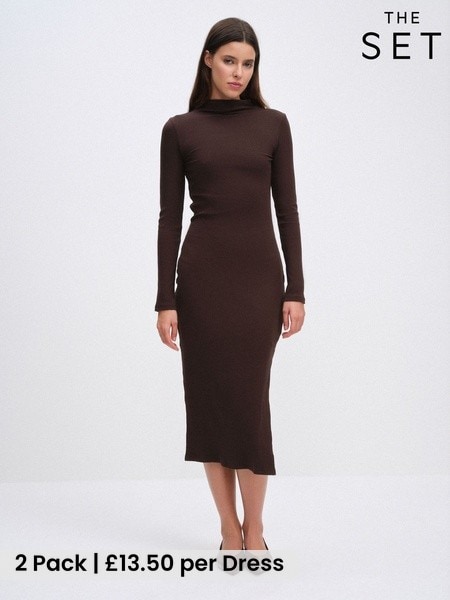 Multi - The Set 2 Pack High Neck Long Sleeve Jersey Dresses